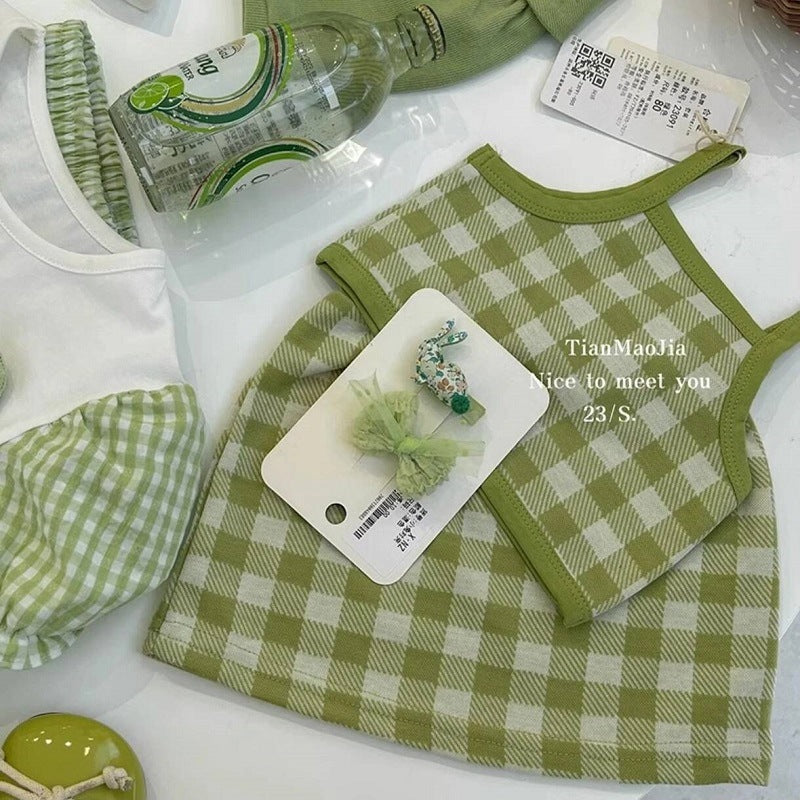 Girls retro Cotton and Linen Vest Set Summer Clothes2025New Korean Style Children's Sleeveless Doll Shirt Wide Leg Pants for Kids