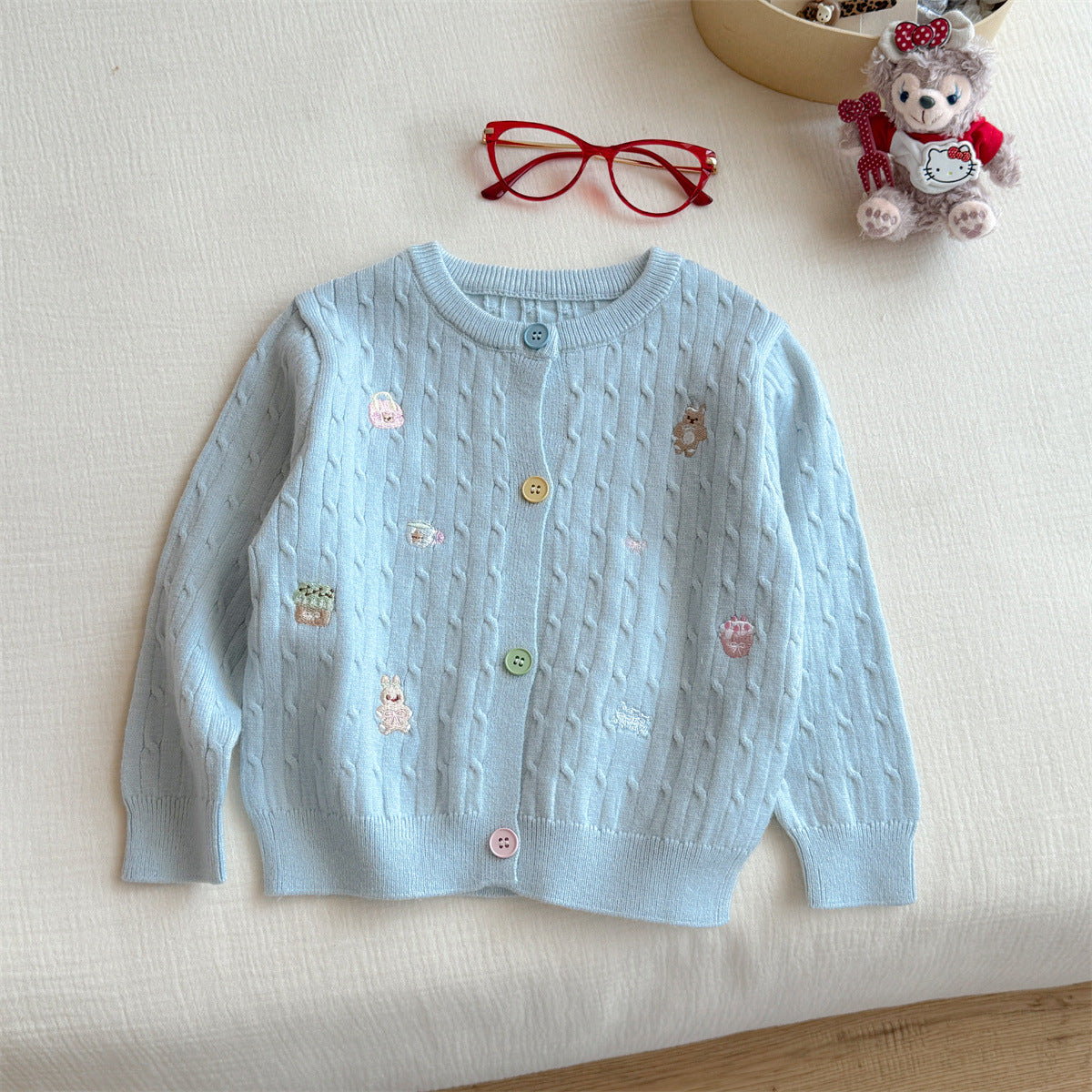 Sweet Little Girl Cute Embroidered Sweater Outerwear Baby Girl Children's Spring and Autumn New Style Girls' Knitted Cardigan Jacket