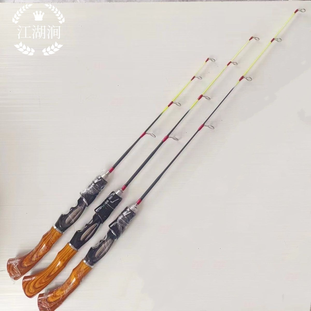 Short Section Ice Fishing Rod2Festive Shrimp Rod Winter Fishing Rod62cm Imitation Wooden Handle Straight Handle Gun Handle Children's Rod Wholesale