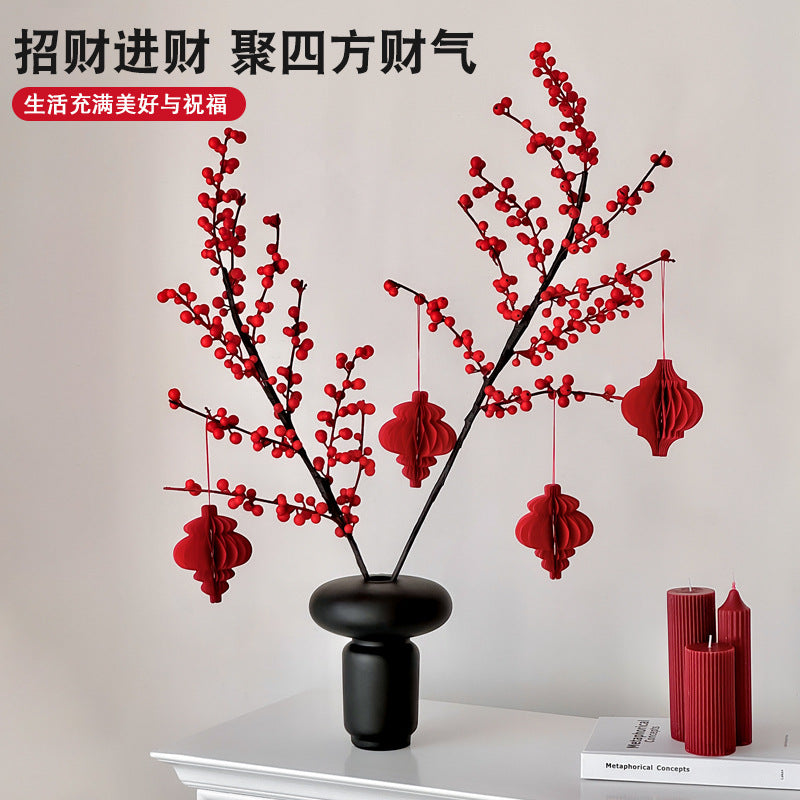 Wholesale Housewarming Gift Winter Green Red Fruit Artificial Flower Bouquet Decoration Ornament New Home Move-in Joy One Piece Dropshipping