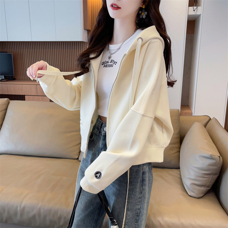 Spring and Autumn Short Hooded Sweatshirt Jacket for Petite Women, New Thin Loose Stylish Zipper Cardigan for Autumn and Winter