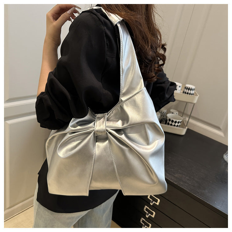 Korean Style Casual Underarm Women's Bag2025New Simple Bowknot Design Tote Bag Simple Handheld Shoulder Bag