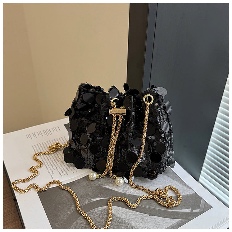 Trendy and High-End Sequin Bucket Bag2025Summer New Fashion Versatile Stylish French Chain Single Shoulder Crossbody