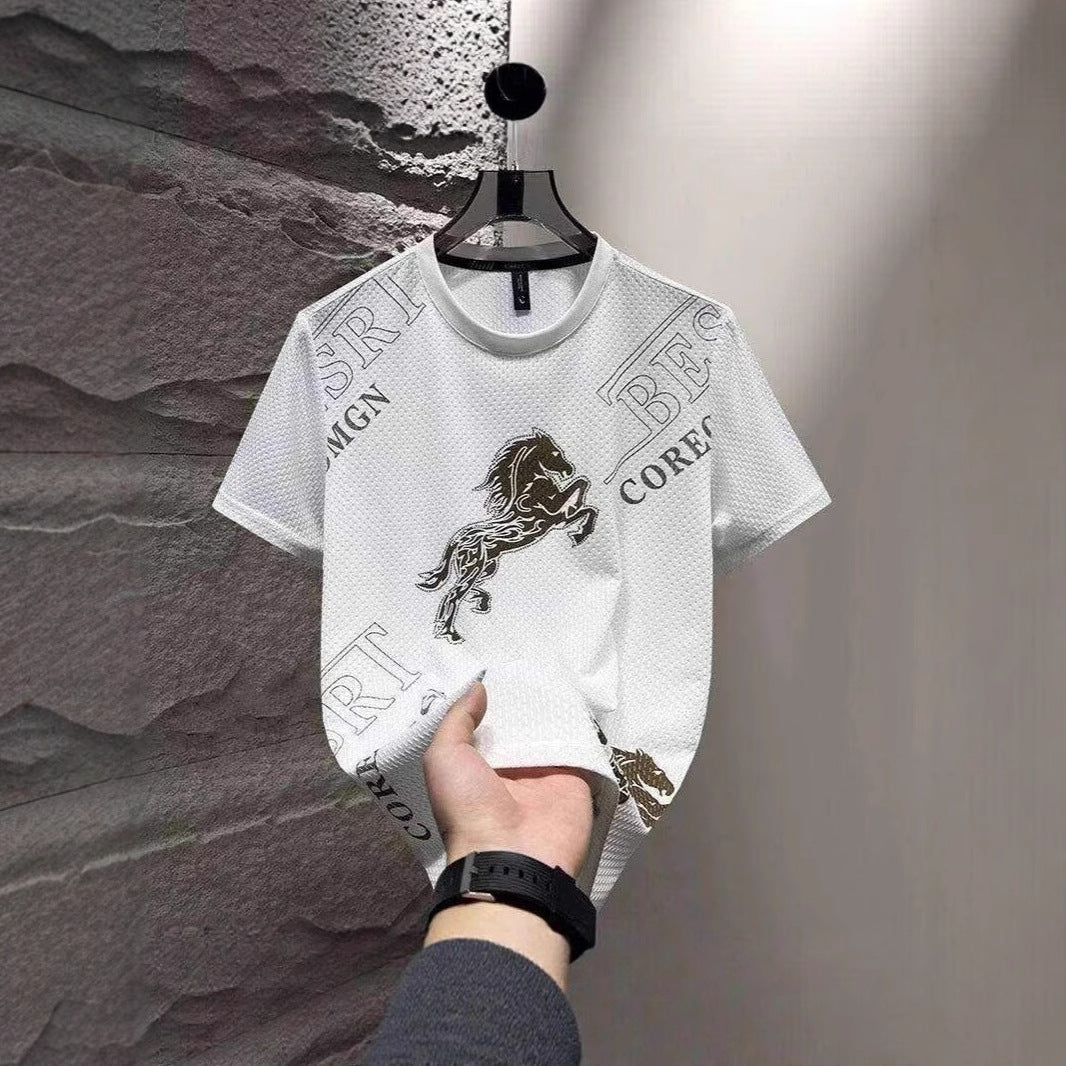 Foreign Trade Ice Silk Short Sleeve t Men's Summer Trendy Brand Short Sleeve T-Shirt2025New casual quick-dry men's top