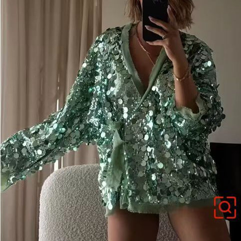 GY26109Fashion Sequin Patchwork Jacket