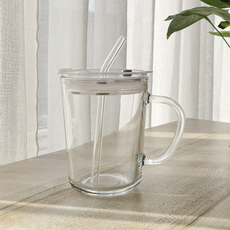 ins Glass Cup with Straw Milk Breakfast Cup Cute Cartoon Graduated Cup with Lid Spoon Gift Customization logo