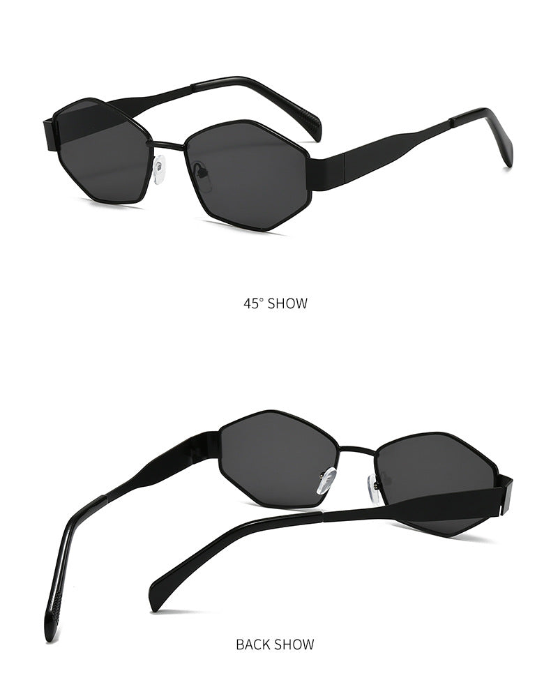 Cross-Border New Diamond-Shaped Glasses Arc de Triomphe Fashion Internet Celebrity Sunglasses Metal Small Frame Polygonal Sunshade Sunglasses