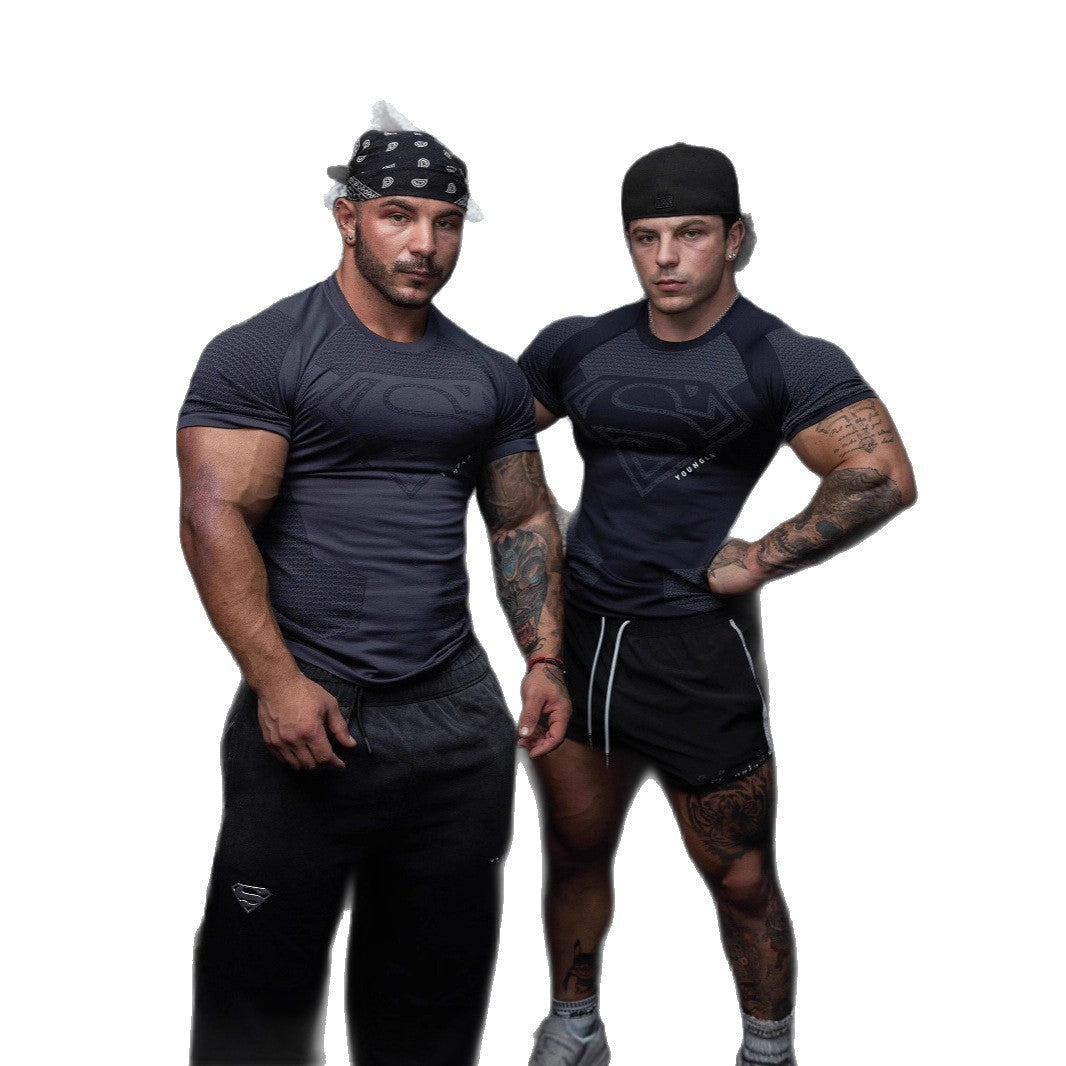 YOUNGLA New American-style Muscle Fitness Men's Sports Short Sleeve Casual Running Quick-dry Breathable Tight-fitting Shirt t T-shirt