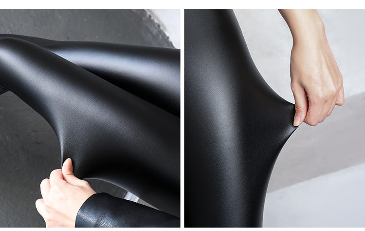 PU Women's Leather Pants Autumn Winter Long Pants Base Pants Fleece Lined Thickened High Waist Slimming Windproof Waterproof Outdoor Wear Wholesale
