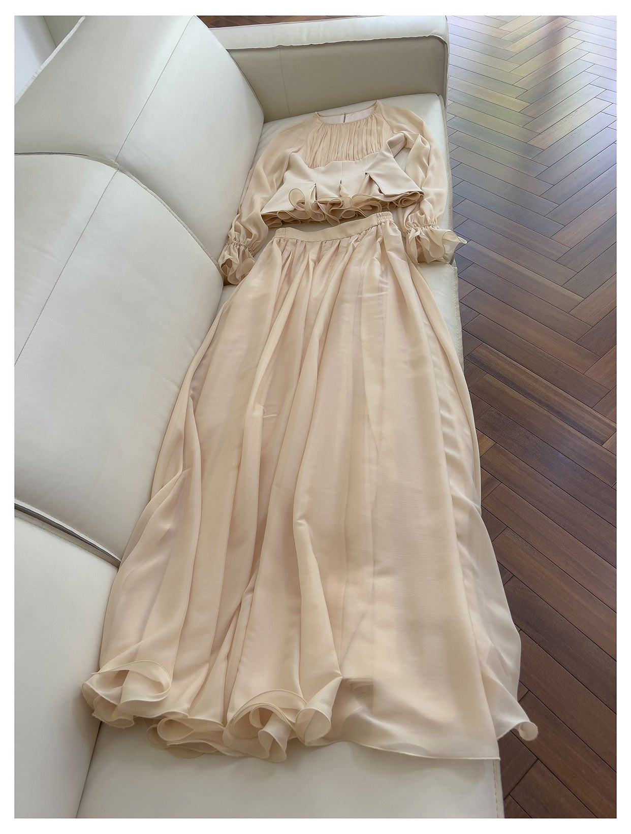 Yige Lila2025Early Autumn New Apricot Waist-Cinching Long Sleeve Coat Paired with Long Skirt 71443+51361