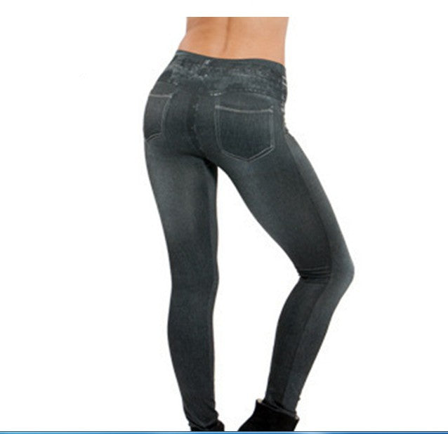 Yiwu Factory 3Color8Code tv Women's Imitation Denim Leggings Spring and Autumn High Waist Outer Wear One-piece Pants  Cross-border Women's Pants