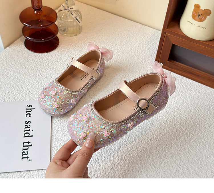 Princess shoes for girls2025Spring New Children's Crystal Shoes for Girls, Soft Sole Leather Shoes to Match Dresses, Spring Edition