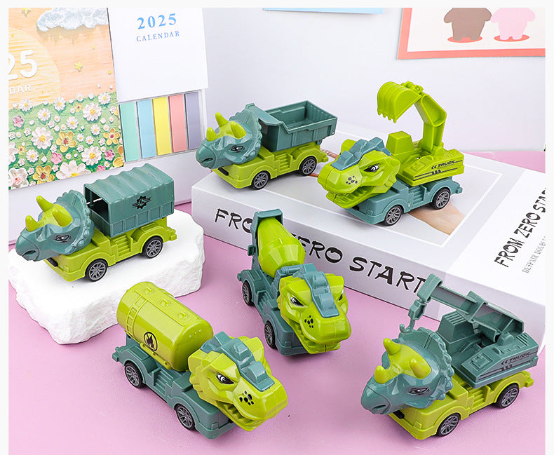 Children's Toys Pull-Back Dinosaur Construction Truck Boys Excavator Pull-Back Dump Truck Mixer Truck Small Car Street Vendor Wholesale
