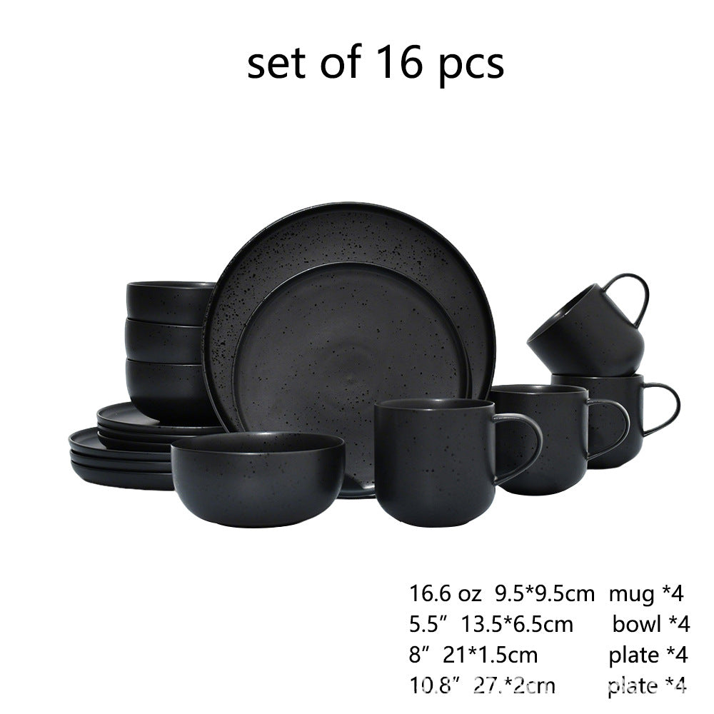 ceramic black plates bowl dinnerware Set of 4 set of 16Set