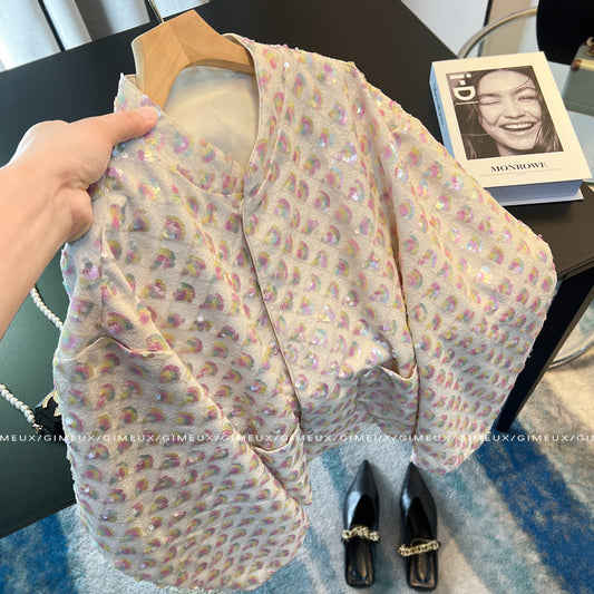 2025New Style Chanel-Inspired Short Coat for Women, Spring Design with High-End Feel, Heavy Sequins, Elegant Socialite Slimming Top
