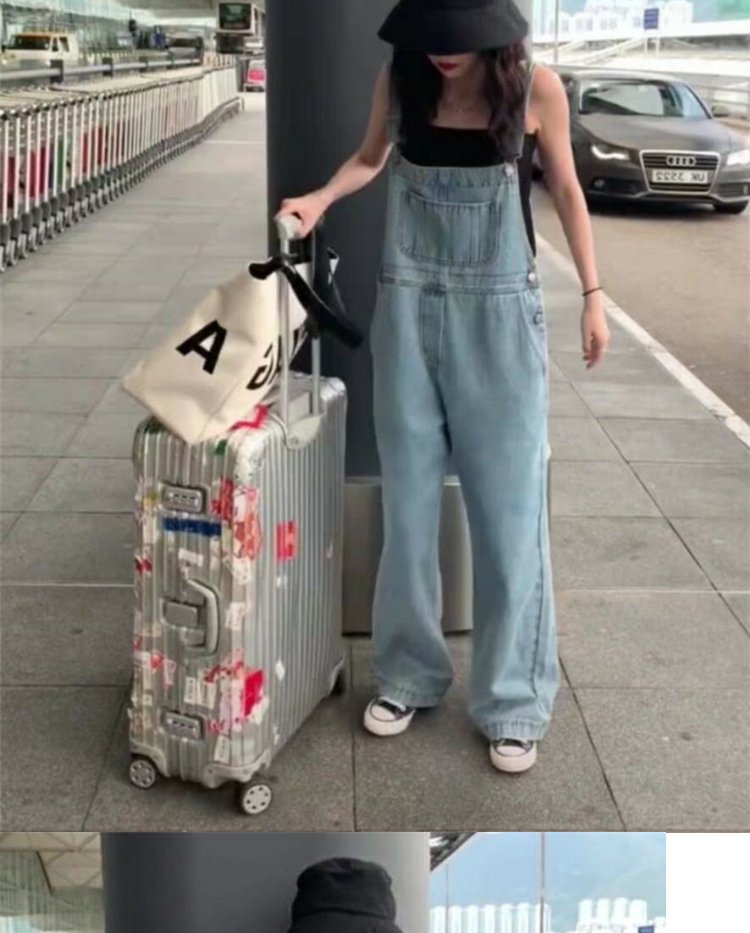 Internet Celebrity Floor-Length Pants2024Spring Summer New Long Pants Korean Style Loose Plus Size High Waist Wide Leg Jeans Overalls for Women