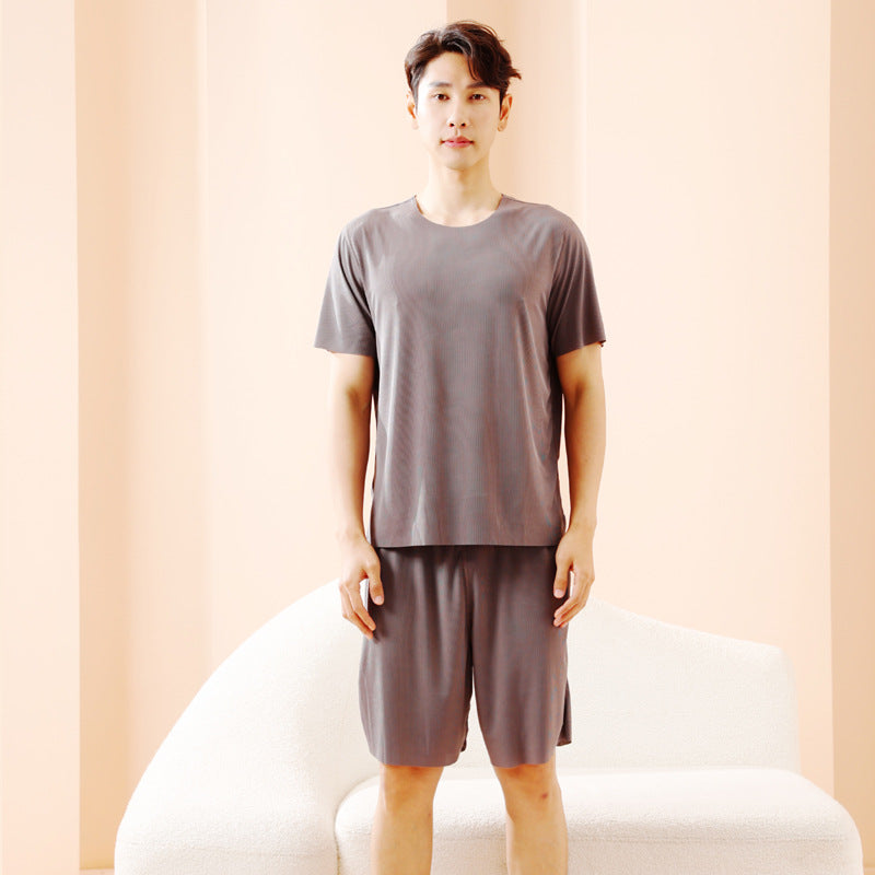 TikTok Kuaishou Internet Celebrity Loose Women's Couple Pajamas Ice Silk Two-Piece Set Casual Homewear Summer Pajamas for Women