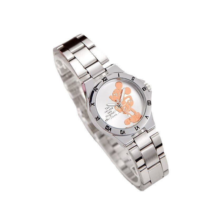 Cross-border Steel Band Mickey Mouse Waterproof Quartz Watch for Primary and Secondary School Students