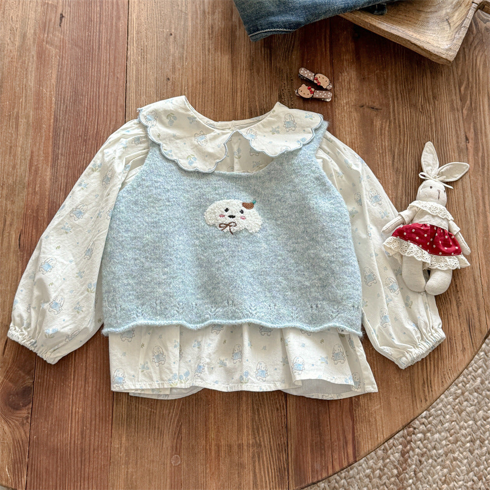 Sweet Little Girl Autumn Outfit New Style Baby Girl Autumn Korean Style Top Two-Piece Set Children's Autumn Clothing