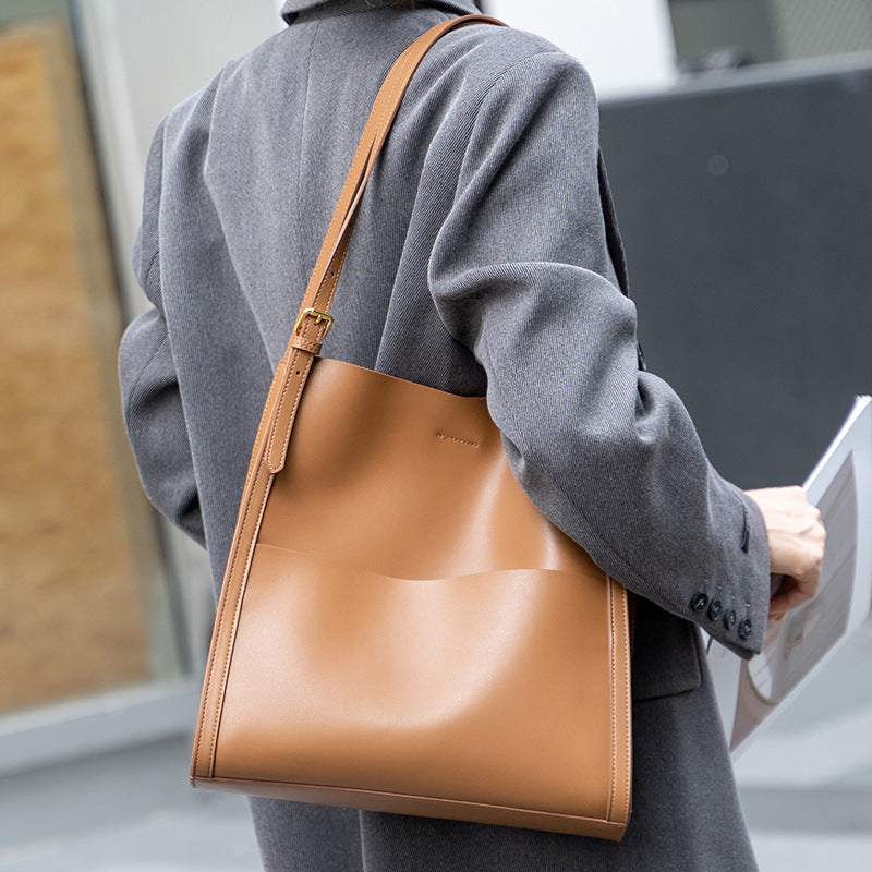 Cross-border Tote Bag for Women2024Summer new soft leather large capacity niche high-end genuine leather single shoulder crossbody bag