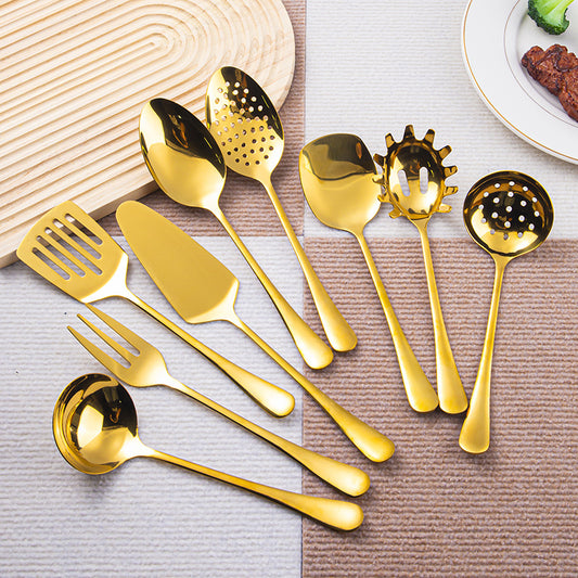 Gold Stainless Steel Extended Thickened Hotel Buffet Service Public Serving Spoon Soup Ladle Spoon Laser LOGO