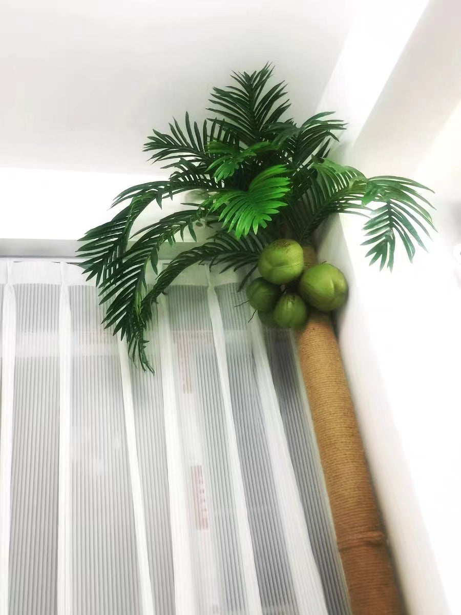 Artificial Coconut Tree Real Green Plant Coconut Fruit Leaves Pipe Decoration Sewer Cover Indoor Beautification Balcony Artificial Landscape