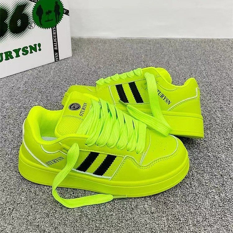 National Trend Dopamine Color Block Loafers for Women ins  Niche Design Thick-Soled Casual Sneakers2025New white shoes