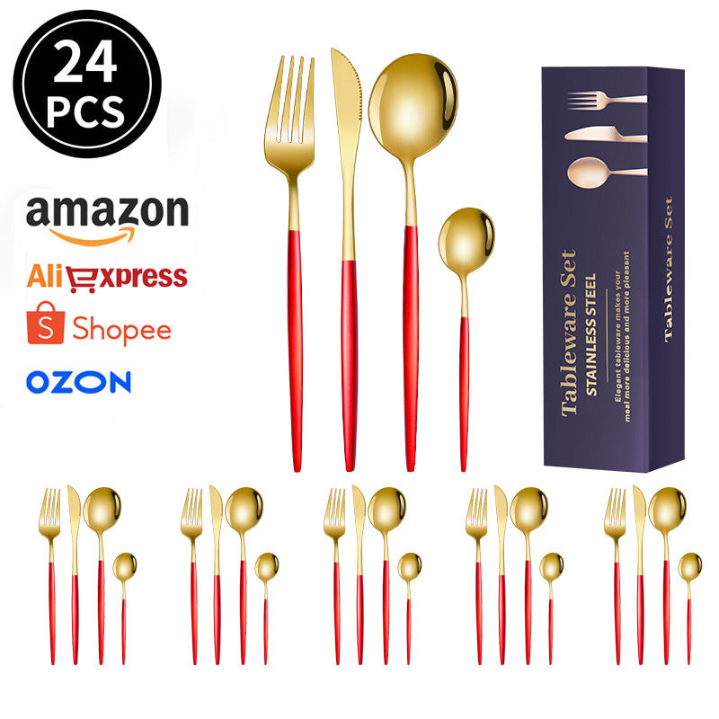 spoon Jieyang Manufacturer Wholesale Cross-Border Stainless Steel Tableware Set24Set Household Cutlery and Utensils
