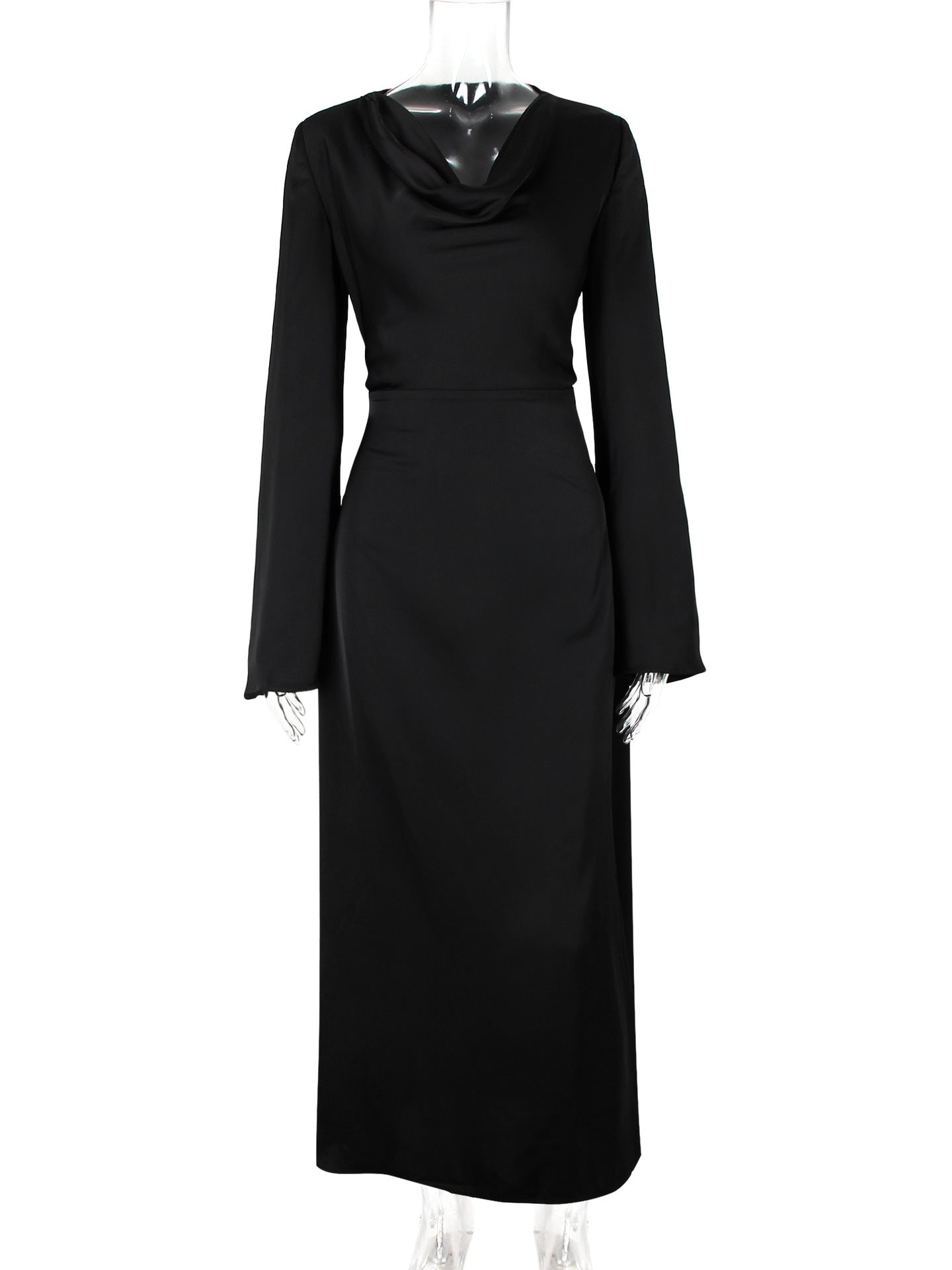 Pear-shaped Body Wear Women's Long-sleeved Loose Belted Waist Black Long Dress High-end Sense of Temperament Style Dress for Women