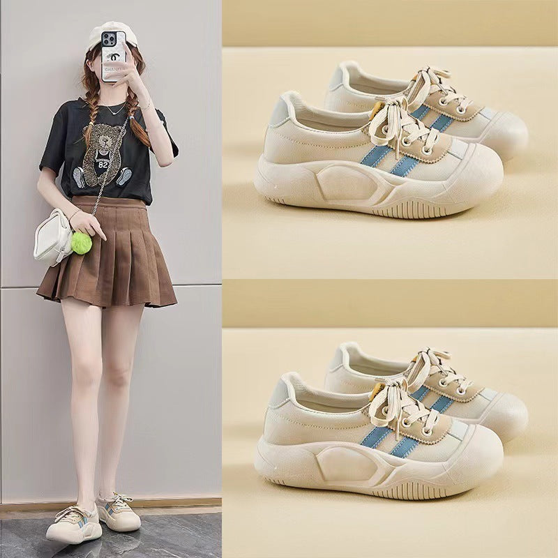 2024Summer New Korean Style ins Breathable White Sneakers for Women Low-top Casual Platform Shoes Thick-soled Wedge Sneakers Sports Shoes