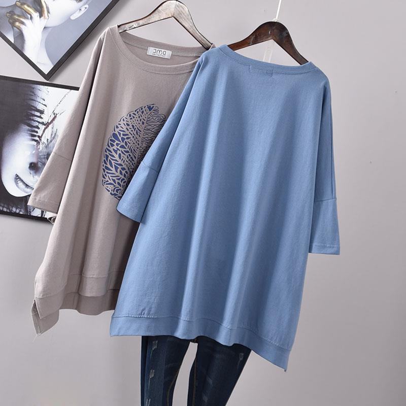 200Plus Size Women's Summer Leaf Print Casual Split Mid-Length Short Sleeve Dress T Women's Loose Fit Plus Size Shirt
