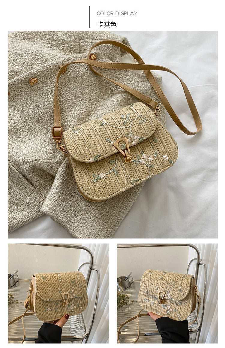 This year's trendy fashion straw woven small bag for women in summer2024New Trendy Versatile Lace Woven Single Shoulder Crossbody Bag for Women