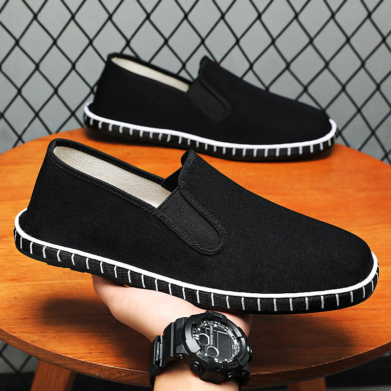 Old Beijing Cloth Shoes for Men, Spring New Breathable Comfortable Handmade Traditional Thousand-Layer Men's Cloth Shoes, Slip-On Lightweight Wear-Resistant
