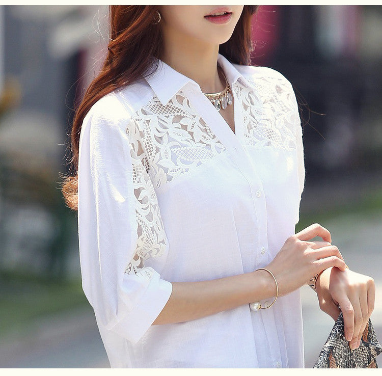 Foreign Trade Southeast Asia Plus Size Fat MM Chiffon Blouse Lace Blouse Loose Five-Quarter Sleeve Short Sleeve Shirt Southeast Asian Style
