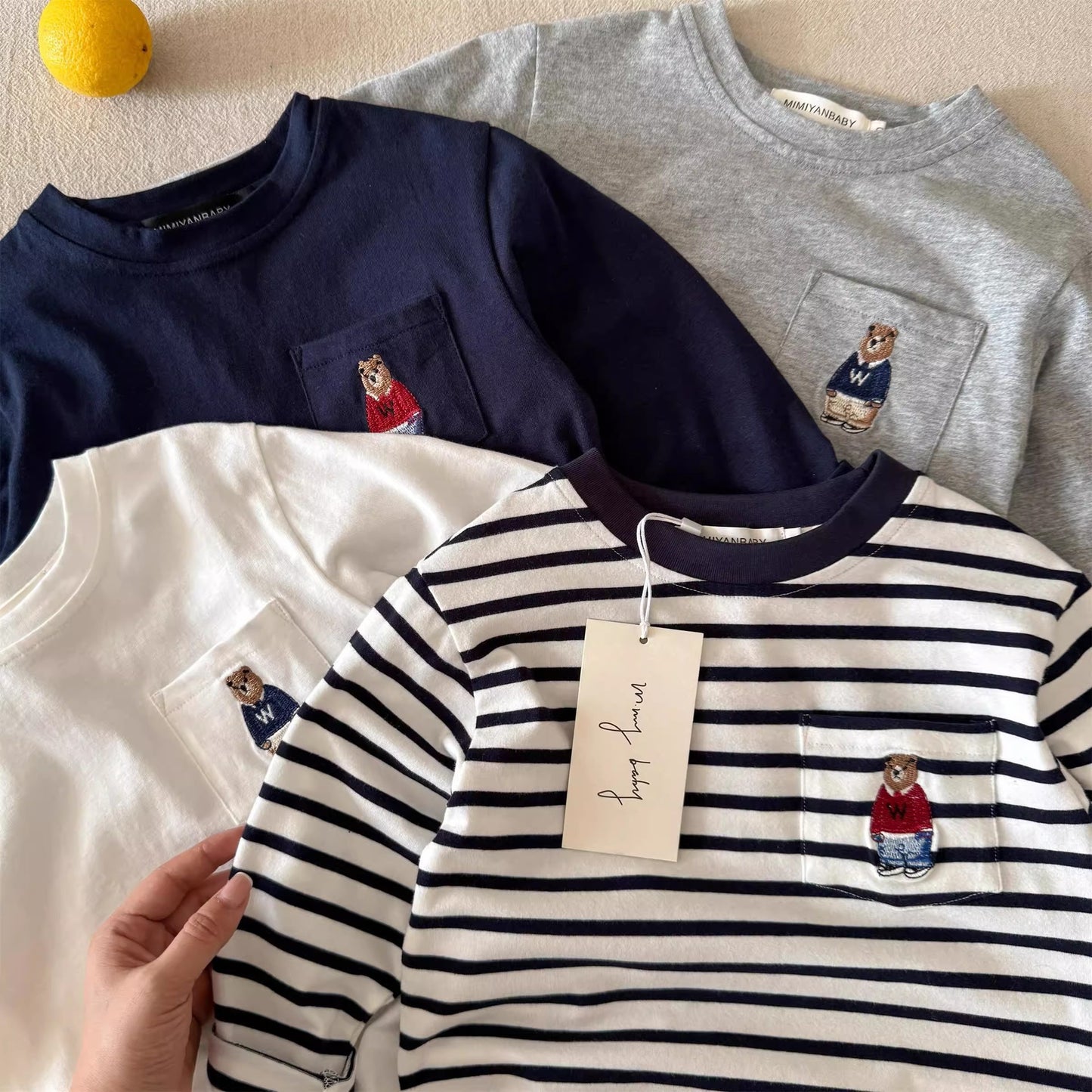Sweet Little Chef Children's Long Sleeve T Autumn Boys' Japanese Style Bear Base Shirt Baby Toddler Striped Inner Layer Top