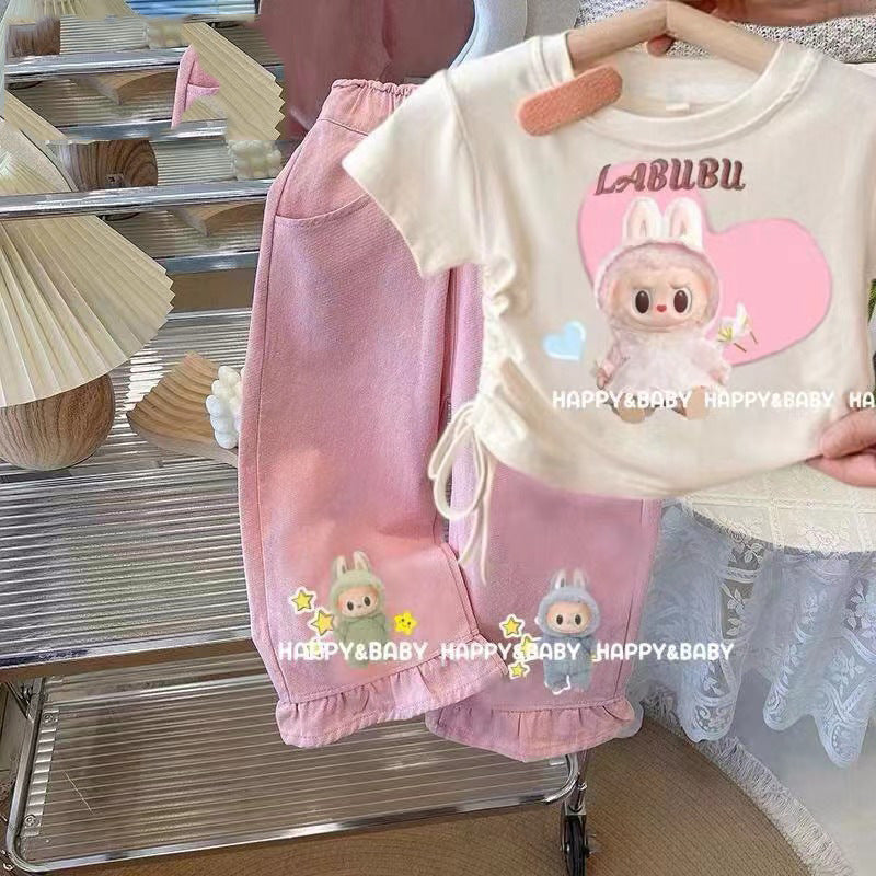 Girls' Bowknot Jeans2025New Style Children's Fashionable Wide-Leg Pants for Older Kids, Long Straight-Leg Pants