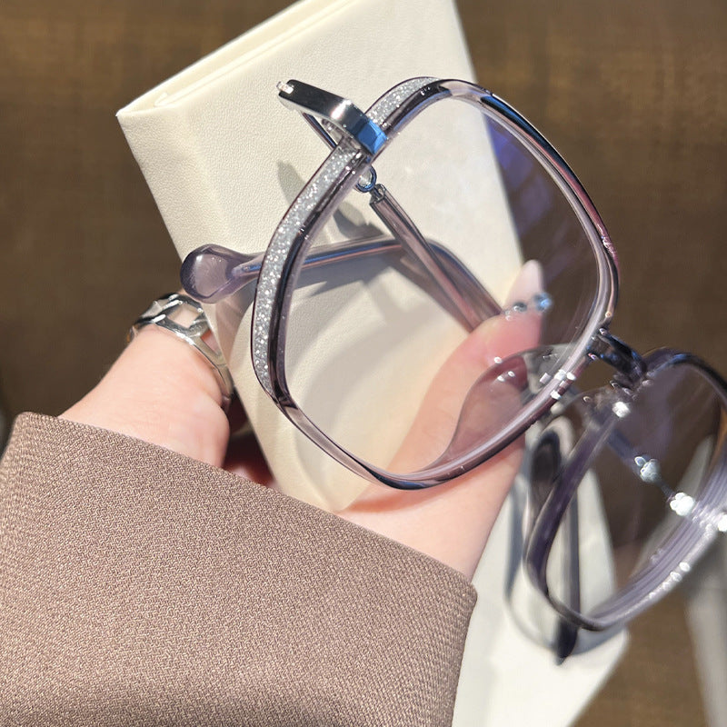 Starry Sky Glitter Glasses for Women with Myopia, Can Be Fitted with Prescription or Non-Prescription Lenses, Suitable for Round Faces, No-Makeup Essential, Fashionable Eyeglass Frames