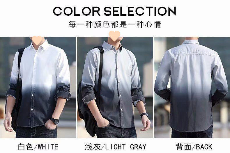 Romantic2025New Gradient Color Shirt for Men Korean Version Loose Trendy Stylish Casual Long Sleeve Shirt