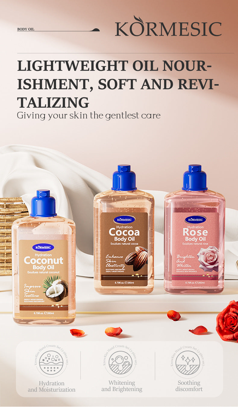 KORMESIC Full English Coconut Body Oil Body oil Massage Essential Oil260ml Cross-Border Foreign Trade Wholesale