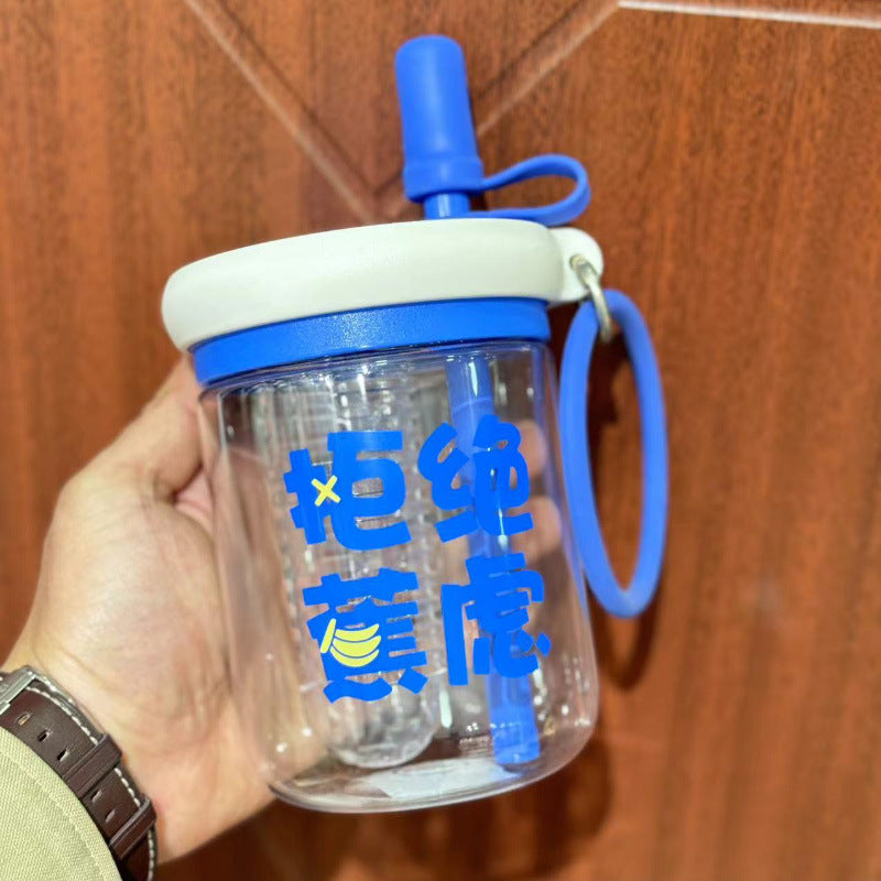Water Cup for Girls, High Aesthetic Summer Cute Portable Ultra-light Self-contained New Style with Tea Infuser, Internet Celebrity Straw Space Cup