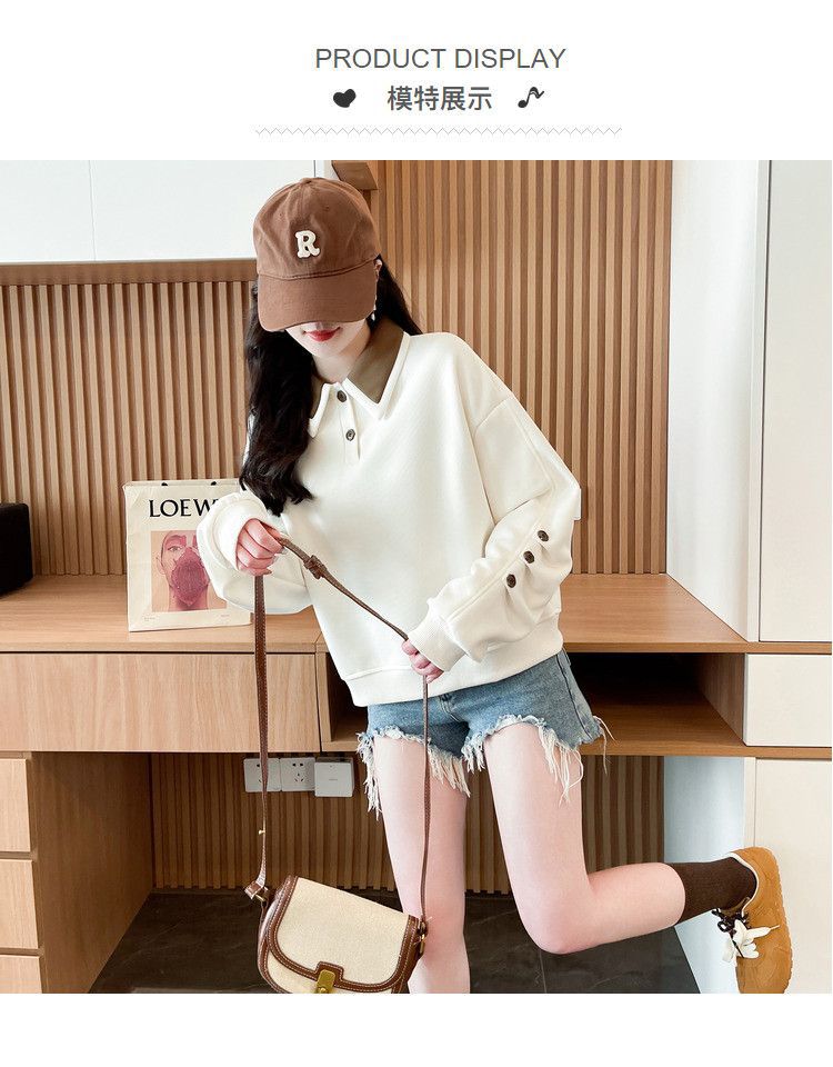 Contrast Color polo Women's Spring and Autumn Thin Sweatshirt2025New Loose Fit Short Design Top for Petite Figures