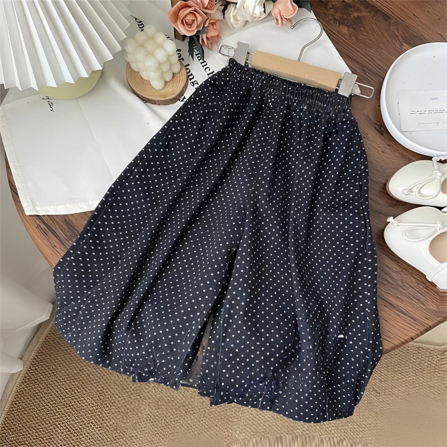 Sweet Little Girl Autumn Outfit Set Autumn Children's Lace Fake Two-Piece t T-shirt Top Polka Dot Pants Baby Set