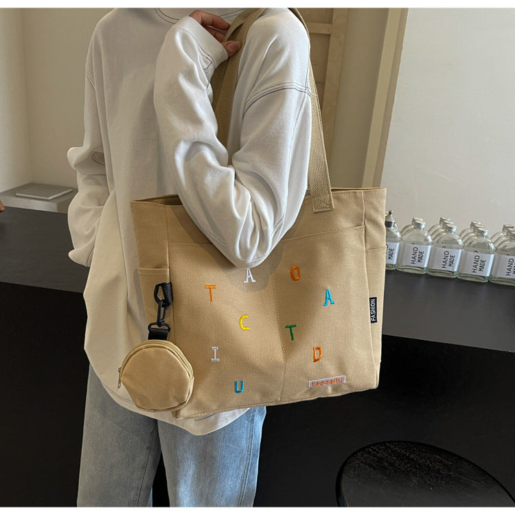 Large Capacity Canvas Bag Women2024New Commuter Tote Bag for Women ins College Student Class Shoulder Tote Bag
