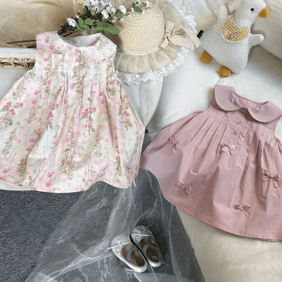 Girls' Summer Dress2024New Baby Girl Vest Dress Toddler Summer Floral Dress Children's Princess Dress