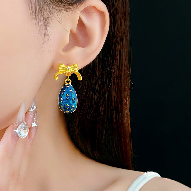Medieval vintage Water Drop Flower Bow Necklace Palace Style Diamond Inlaid Oil Drop Collarbone Chain High-end Jewelry