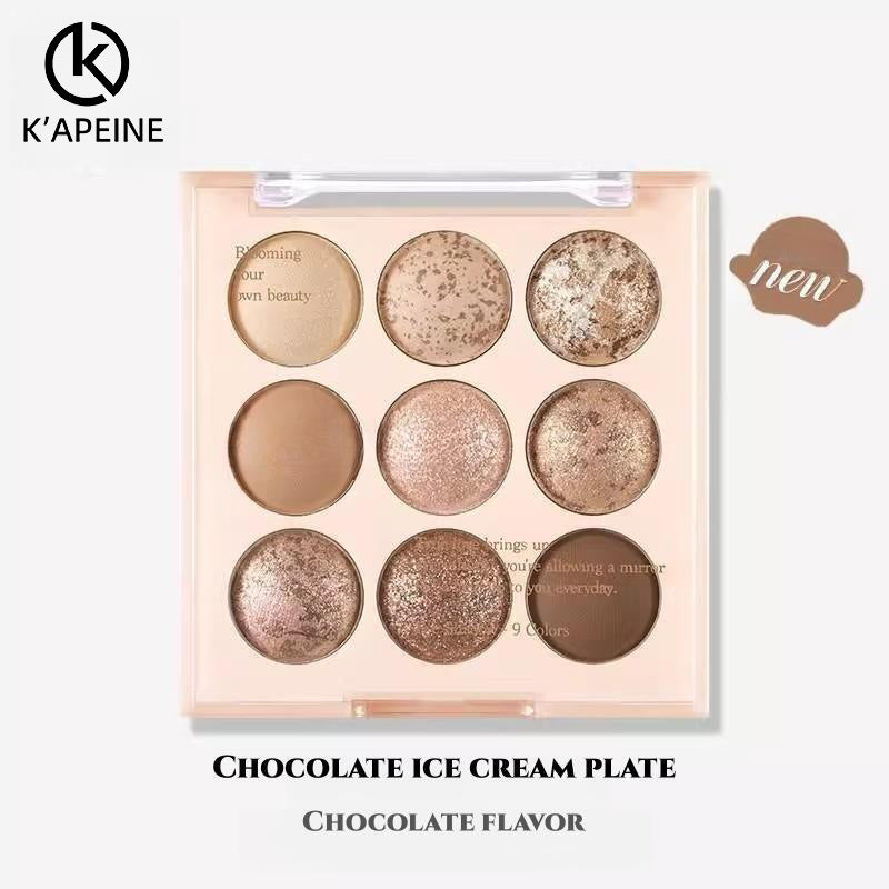 Capel Ice Cream Nine-Color Eyeshadow Palette Pearlescent Matte Rose Palette Under-eye Blush Oat Milk Tea Earth Pure Desire