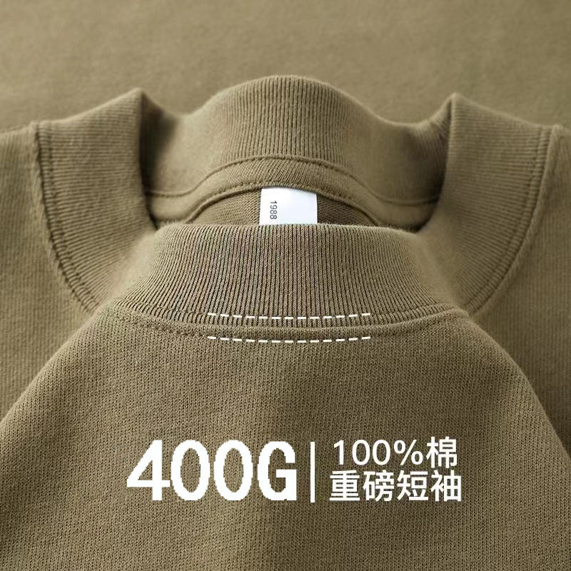Dark Purple400g Heavyweight Pure Cotton Short Sleeve Unisex t Solid Color Thick Non-See-Through Versatile Loose Half-Sleeve Base Shirt
