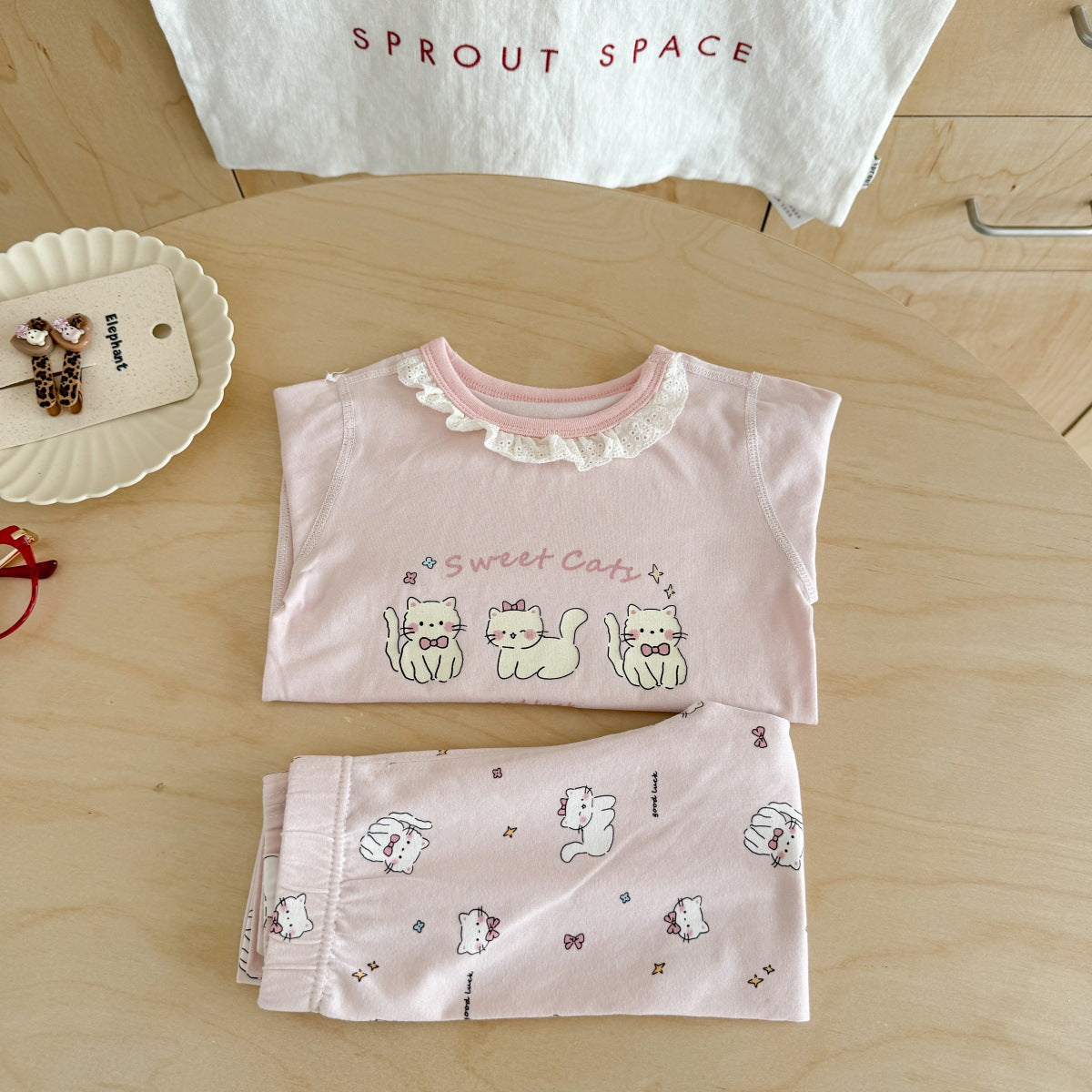 Girls A Pajama Set2025Autumn Girls Korean Style Homewear Baby Cute Cartoon Print Two-Piece Set Trendy