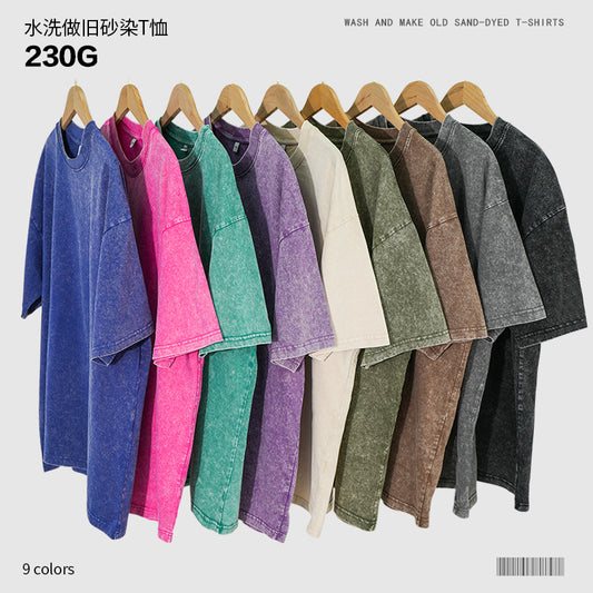 230g Vintage Snowflake Washed T Shirt European and American Cross-Border Pure Cotton t Loose Fit Base Layer Round Neck Pullover Heavyweight t Men's T-shirt
