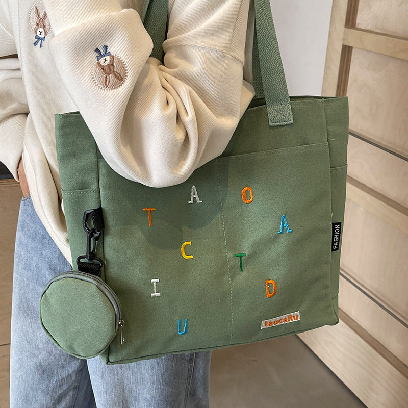 Large Capacity Canvas Bag Women2024New Commuter Tote Bag for Women ins College Student Class Shoulder Tote Bag